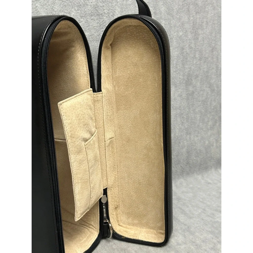 Royce Single Bottle Wine Carrier Black Leather‎ Zippered Travel Tote Bag
